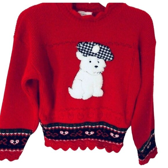 In Design Other - Christmas Sweater Scotty Puppy Dog Girls XS 4 5 Red Black Holiday Top Pullover